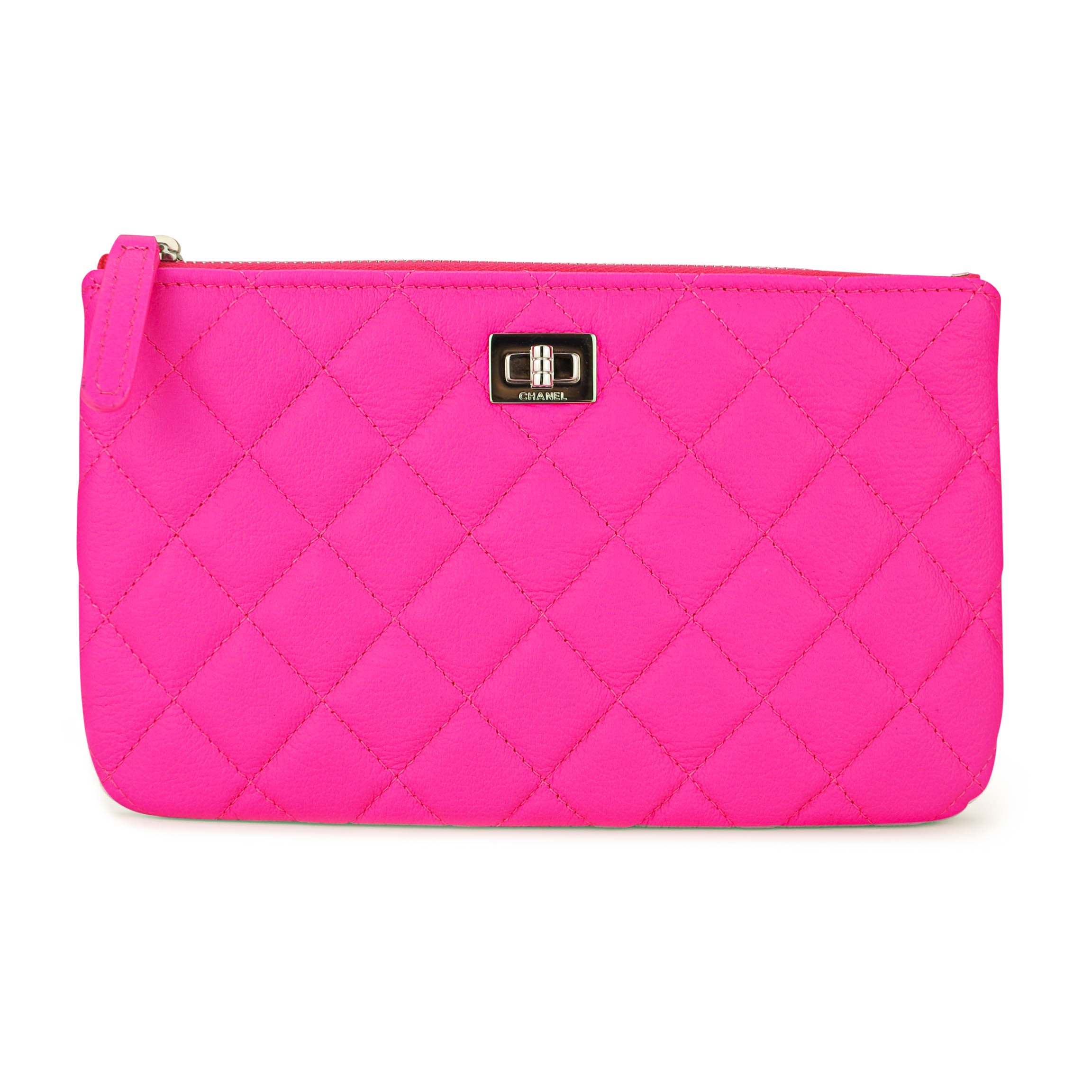Small O Case Pouch in Neon Pink Calfskin
