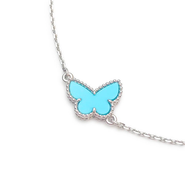 VAN CLEEF & ARPELS Sweet Alhambra Butterfly Bracelet in 18k White Gold Turquoise - Dearluxe.com