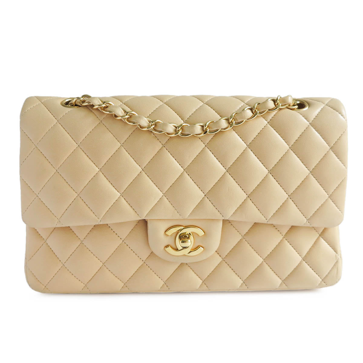 Chanel Beige Quilted Lambskin Double Flap Bag Medium Q6B0101II0157
