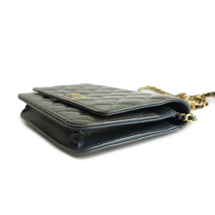 CHANEL 2.55 Wallet On Chain WOC in Dark Olive Grey Patent Leather – Dearluxe