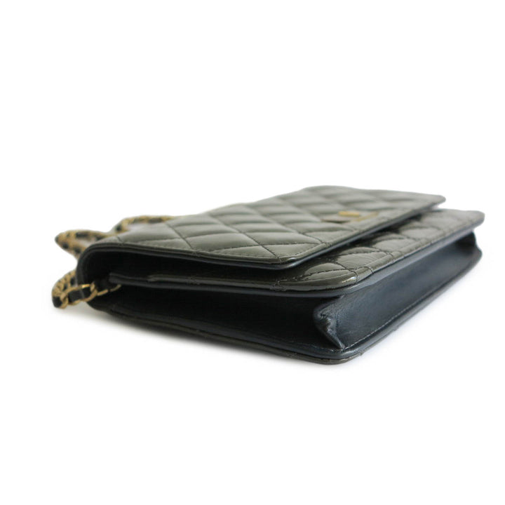 CHANEL 2.55 Wallet On Chain WOC in Dark Olive Grey Patent Leather - Dearluxe.com