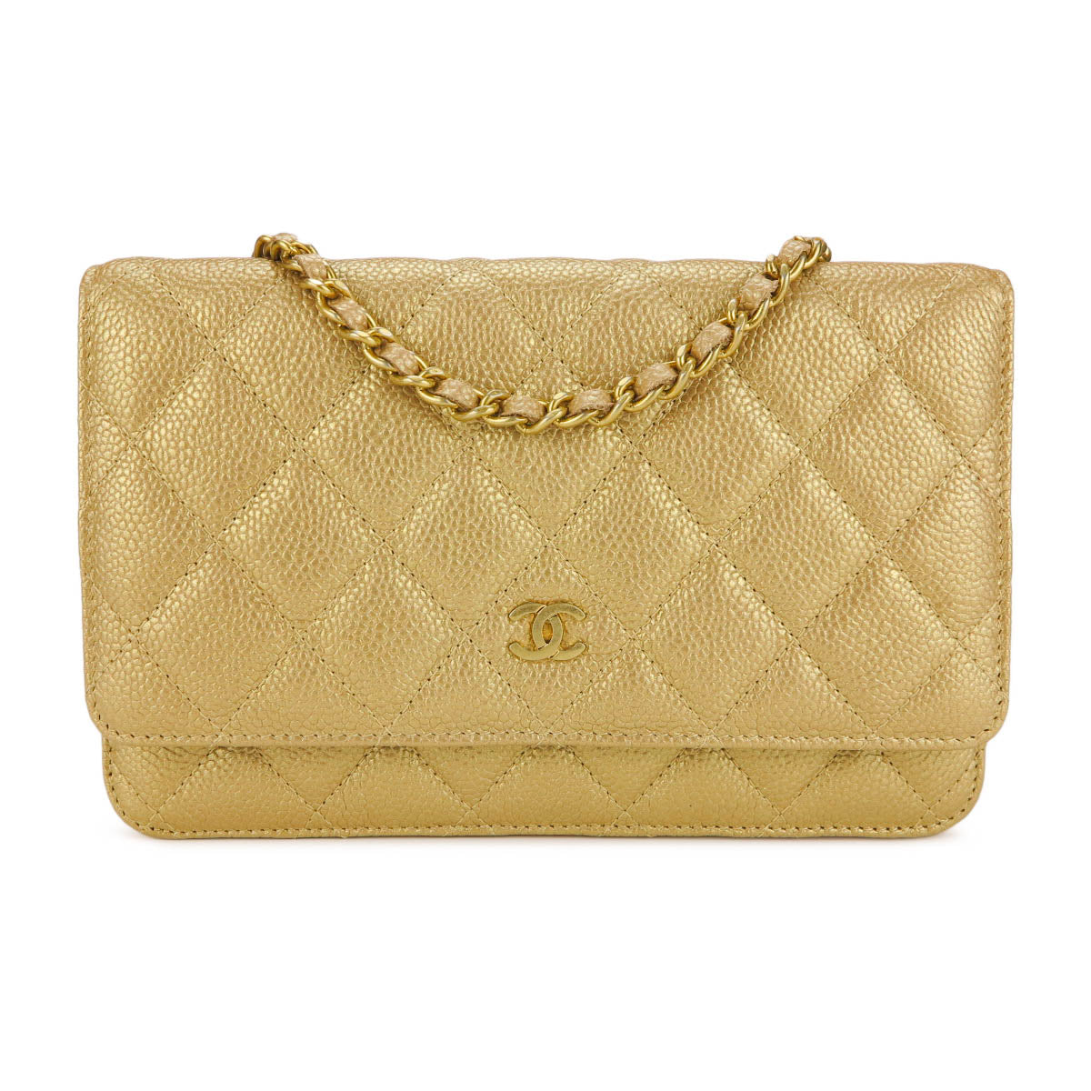 CHANEL Wallet On Chain WOC in Pearly Gold Caviar