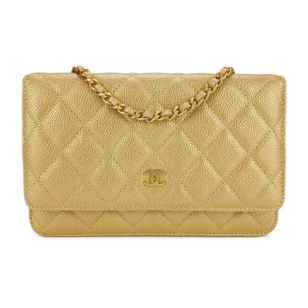 CHANEL Wallet On Chain WOC in Pearly Gold Caviar - Dearluxe.com