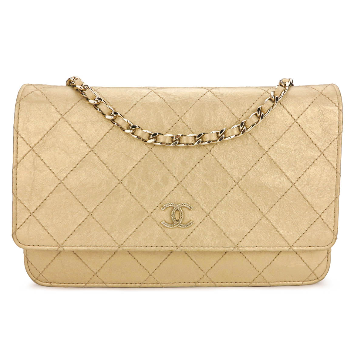 Chanel Wallet on Chain 22S Dark Beige Quilted Caviar CC Crystal with light  gold hardware