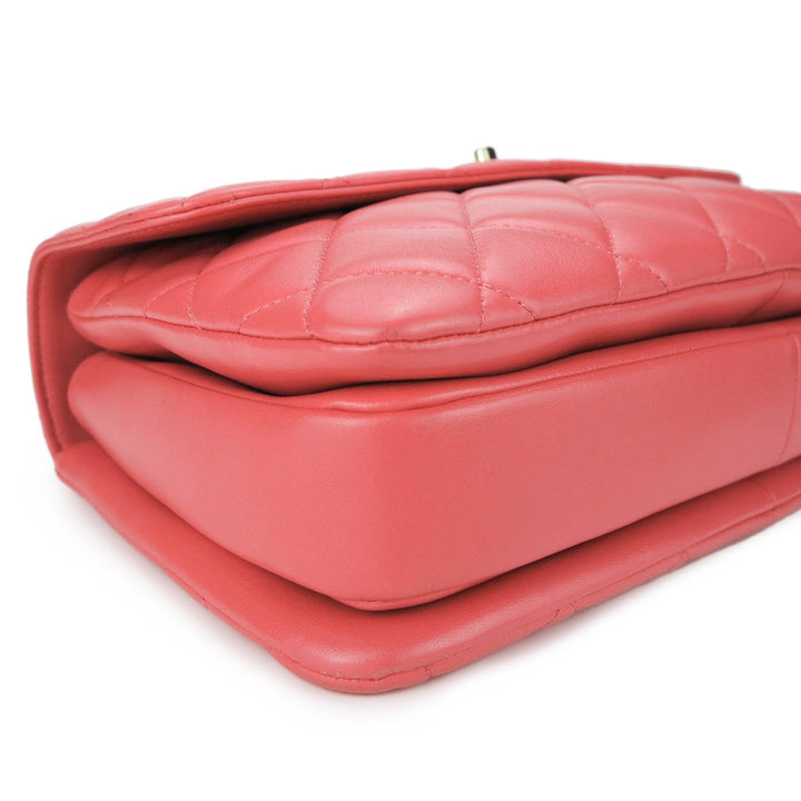 Medium Trendy CC Flap Bag with Top Handle in Coral Pink Lambskin