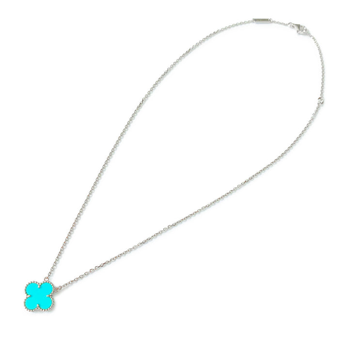 VAN CLEEF & ARPELS Vintage Alhambra Pendant Necklace in 18k White Gold Turquoise - Dearluxe.com
