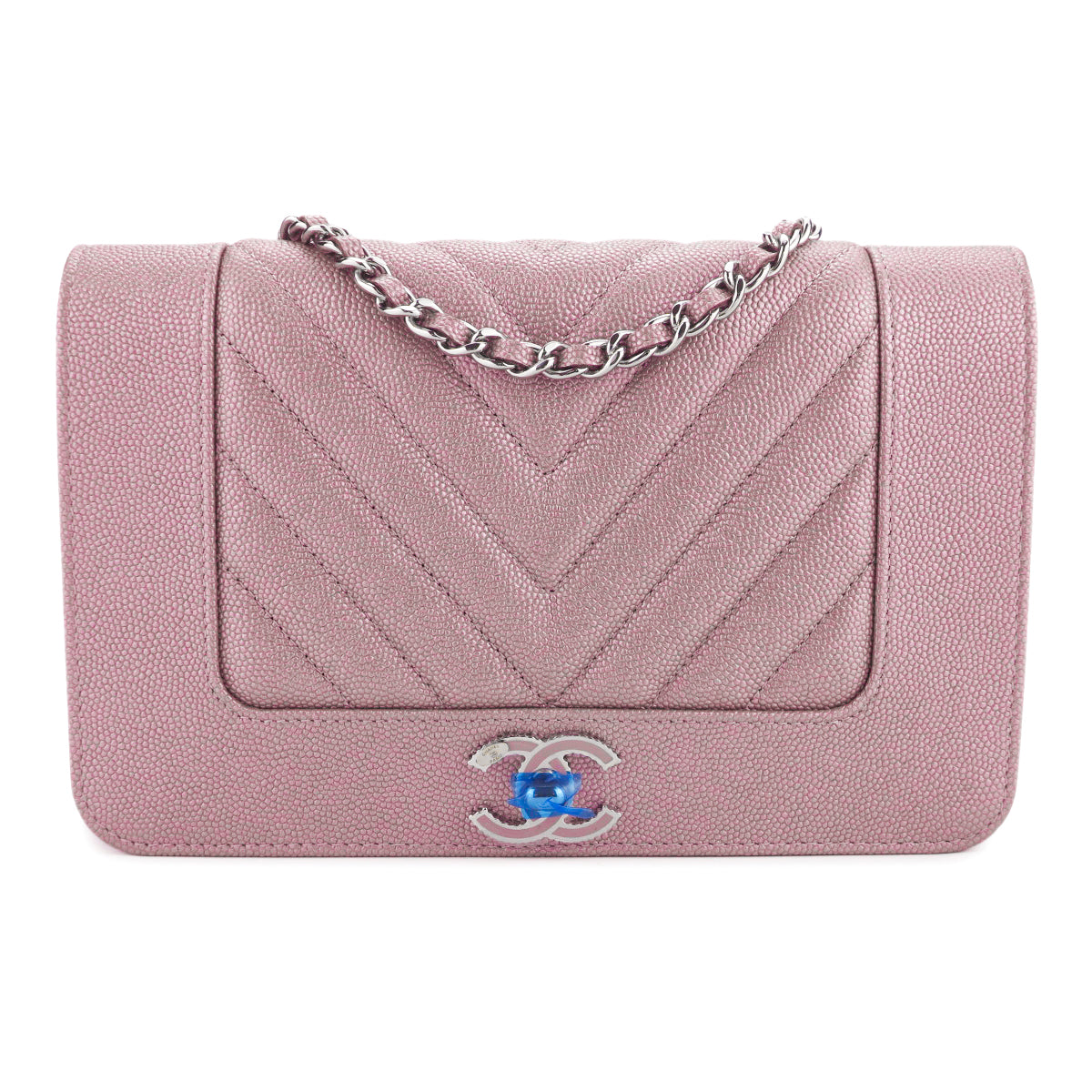 Mademoiselle Wallet On Chain WOC in Rose Gold Caviar