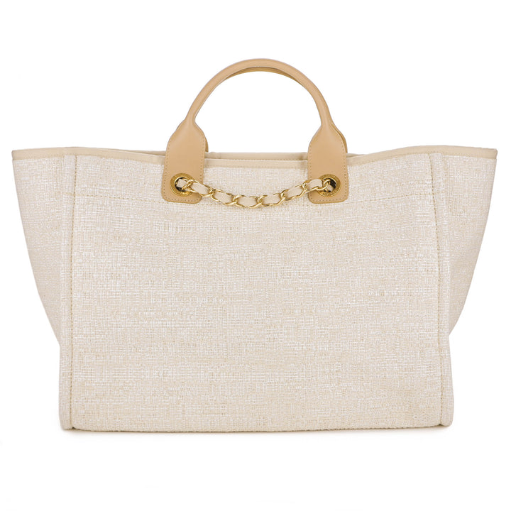 chanel beige canvas tote bag