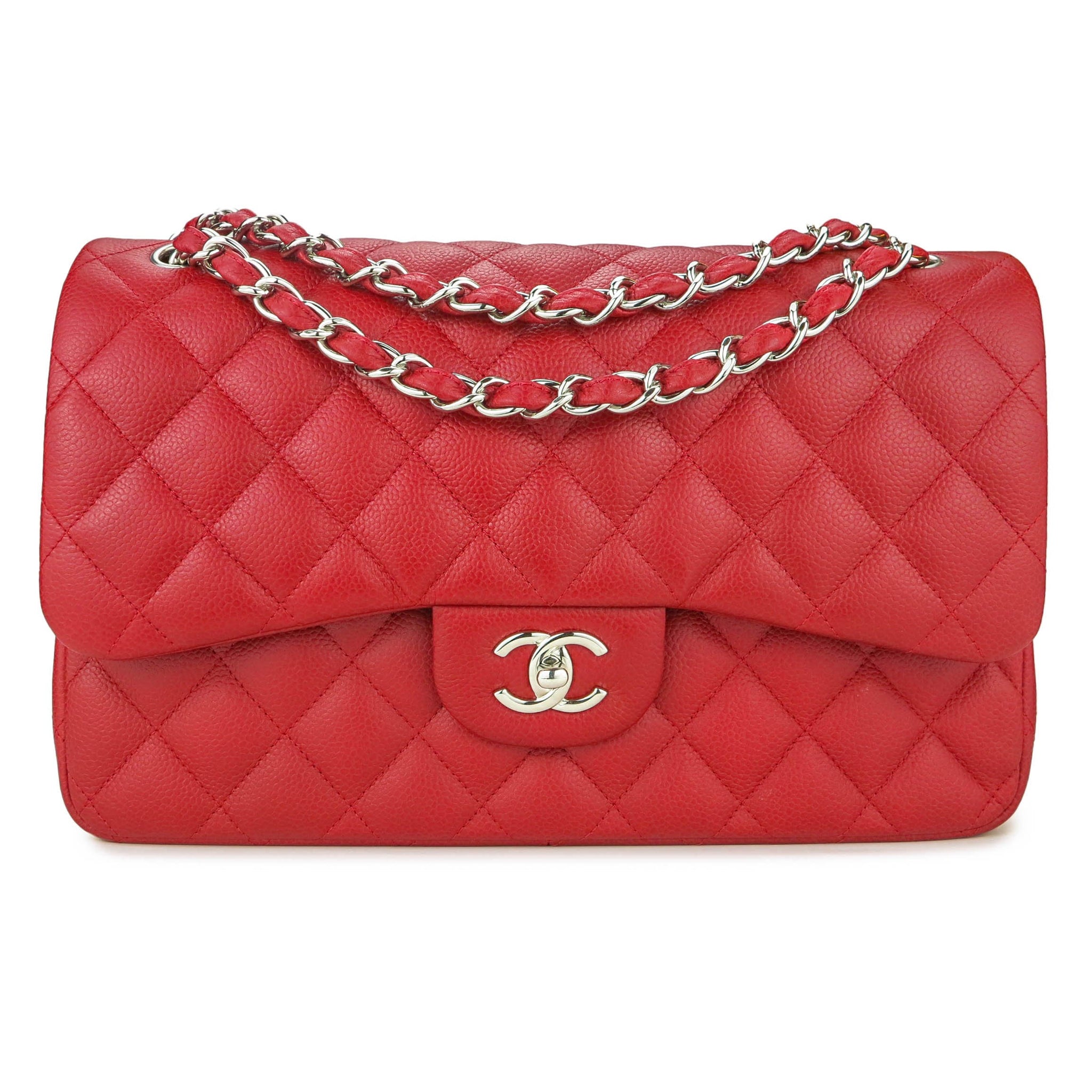 Chanel Classic Quilted Jumbo Single Flap Red Caviar  ＬＯＶＥＬＯＴＳＬＵＸＵＲＹ