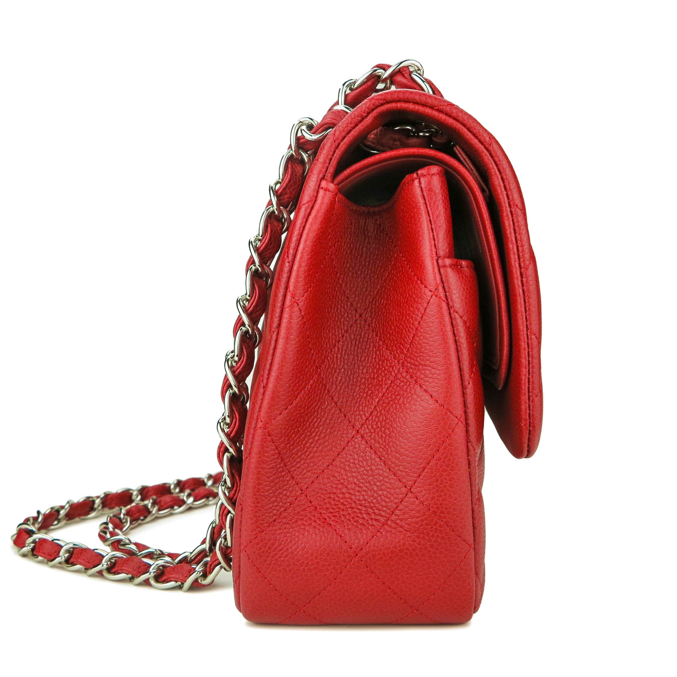 Chanel red caviar hot sale jumbo classic flap