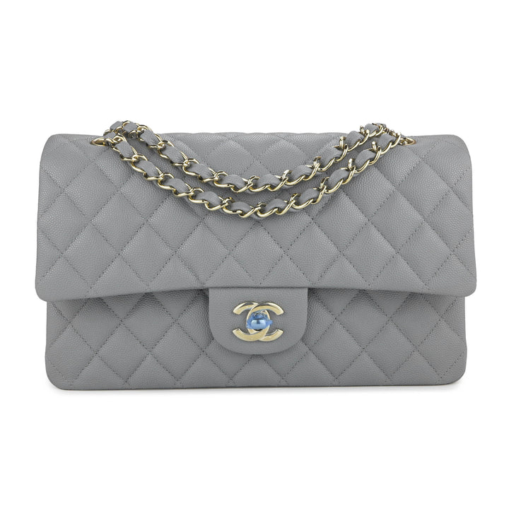 Small Classic Double Flap Bag in 20C Grey Caviar