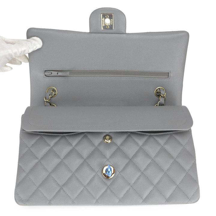 CHANEL Caviar Quilted Medium Double Flap Grey 1219919