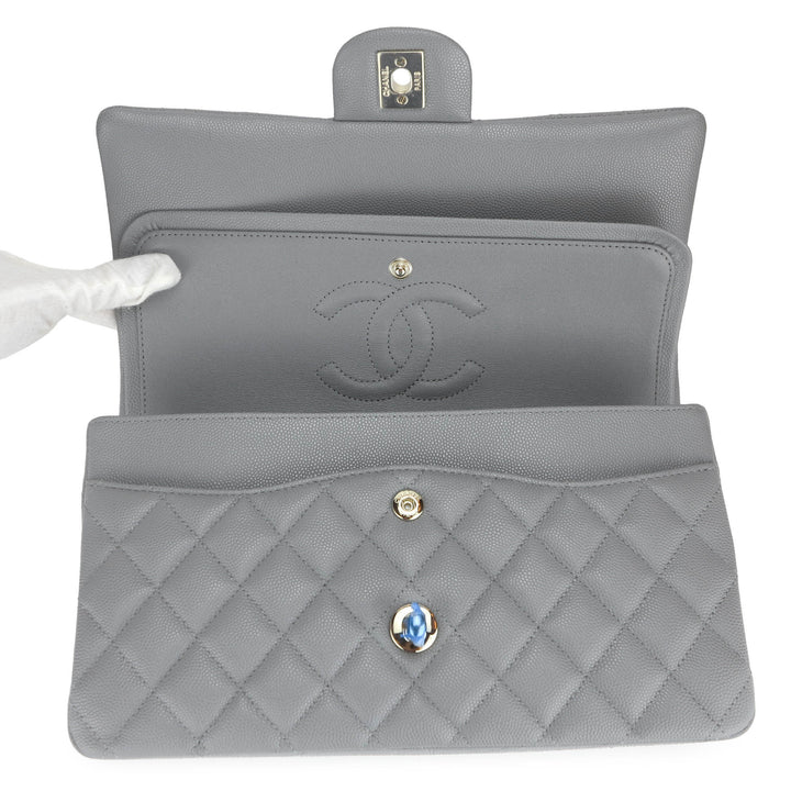 CHANEL Medium Classic Double Flap Bag in 20C Grey Caviar