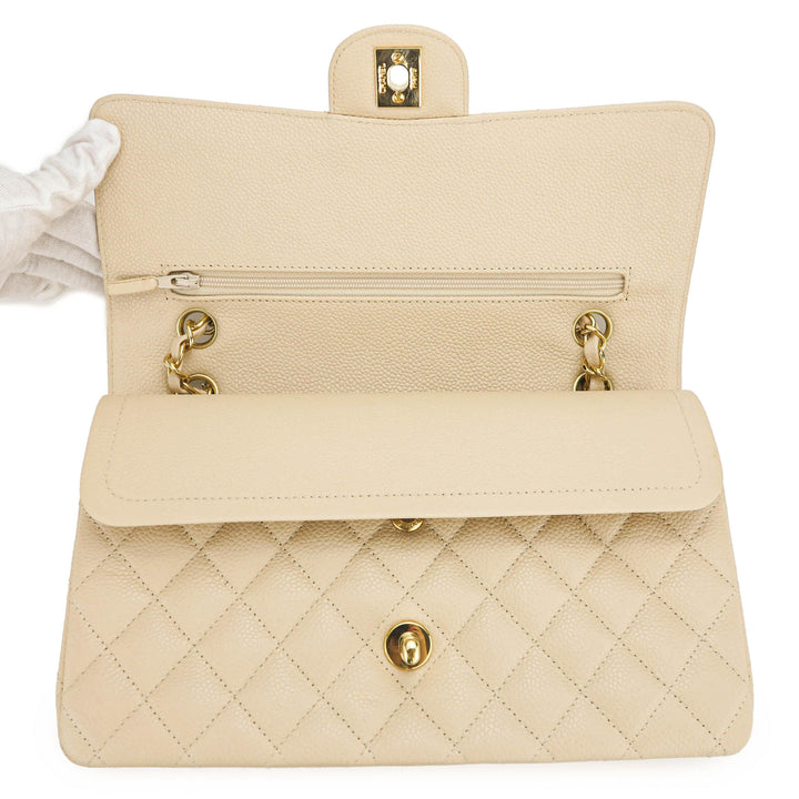 Chanel Beige Quilted Caviar Medium Classic Double Flap Gold Hardware,  2014-2015 Available For Immediate Sale At Sotheby's
