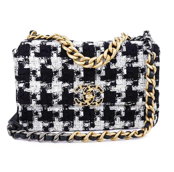 CHANEL CHANEL 19 Small Flap Bag in Black White Houndstooth Ribbon