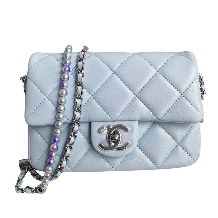 Chanel Quilted My Perfect Mini With Pearl White Lambskin Silver Hardware