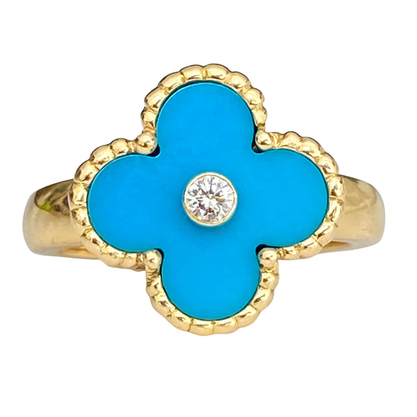 Turquoise Vintage Alhambra Diamond Ring 18k Yellow Gold