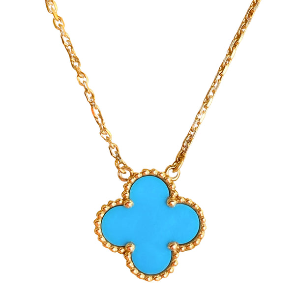 VAN CLEEF & ARPELS Turquoise Vintage Alhambra Pendant Necklace 18k Yellow Gold - Dearluxe.com