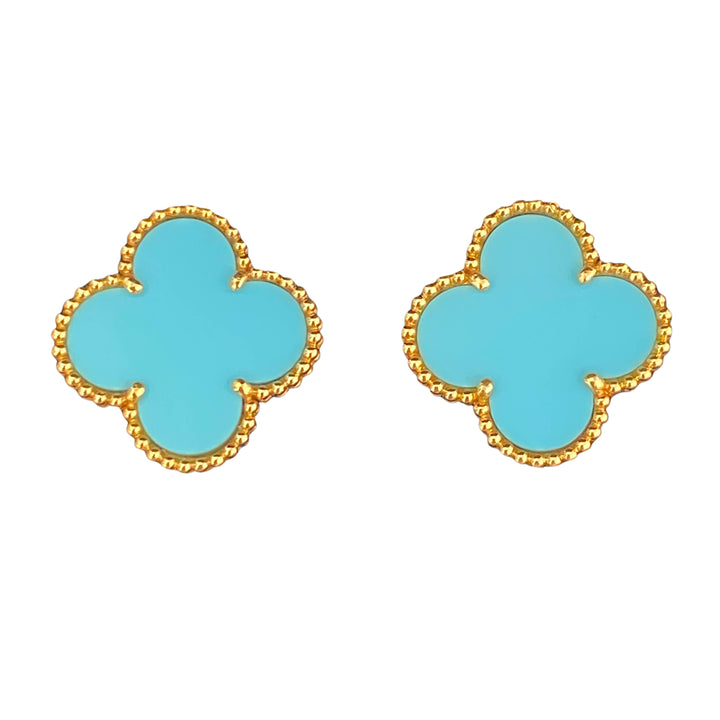 VAN CLEEF & ARPELS Turquoise Magic Alhambra Earrings 18k Yellow Gold - Dearluxe.com