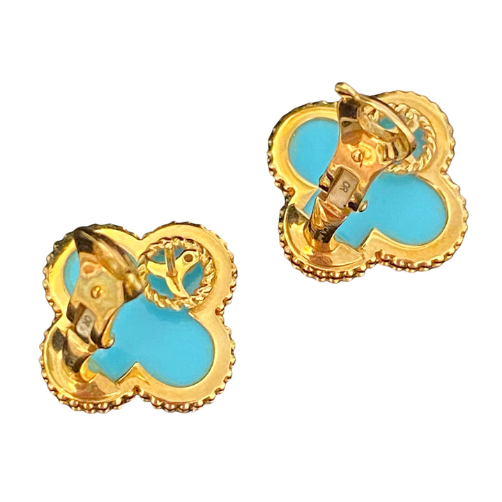 VAN CLEEF & ARPELS Turquoise Magic Alhambra Earrings 18k Yellow Gold - Dearluxe.com
