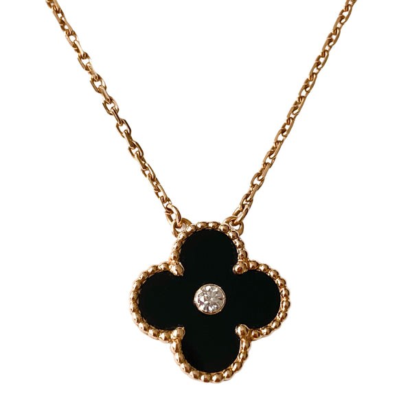 Vintage Alhambra 2016 Holiday Diamond Pendant Necklace in Onyx 18k Pink Gold