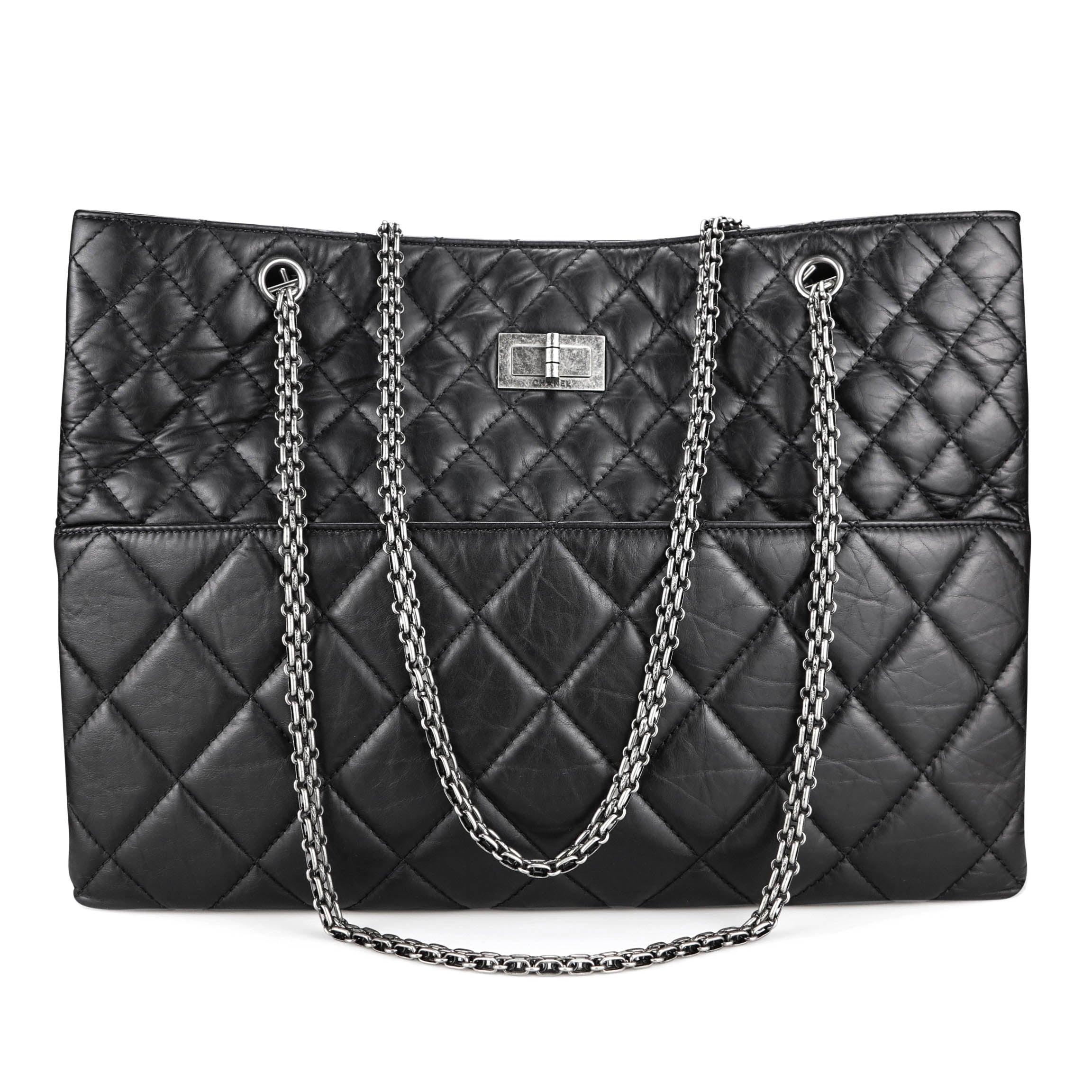 CHANEL Large 2.55 Reissue Shopping Tote in Black Aged Calfskin