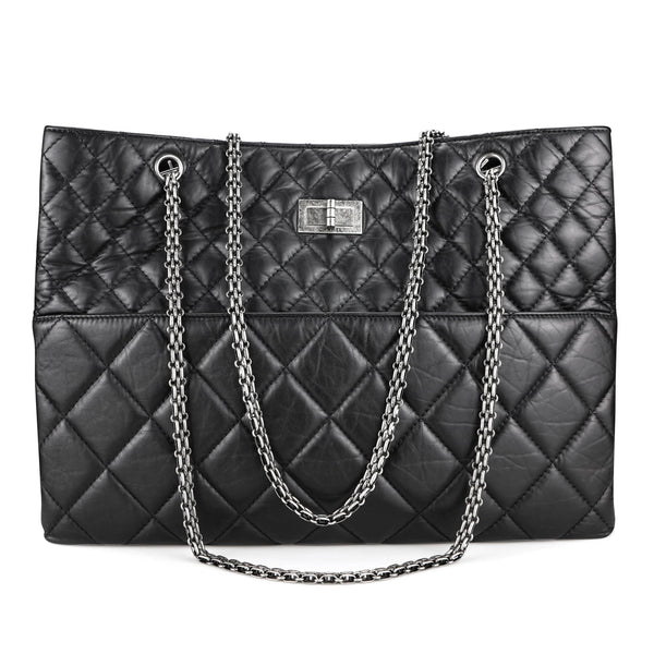 Chanel Large Pleated Leather Zipper Tote in Charcoal Grey Aged Calfskin | Dearluxe