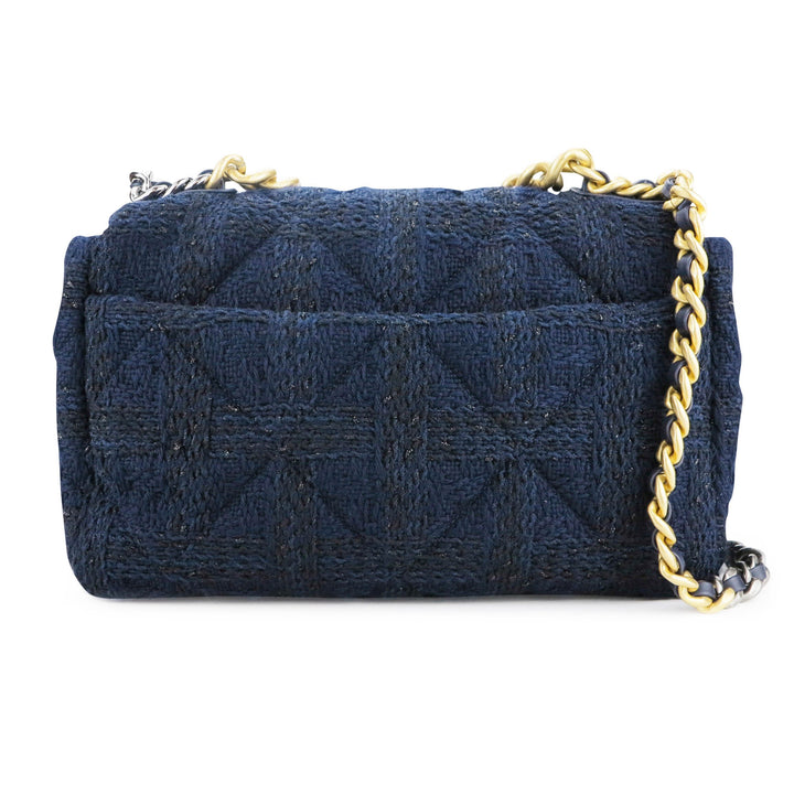 CHANEL Wool Tweed Quilted Large Chanel 19 Flap Purple Black Blue