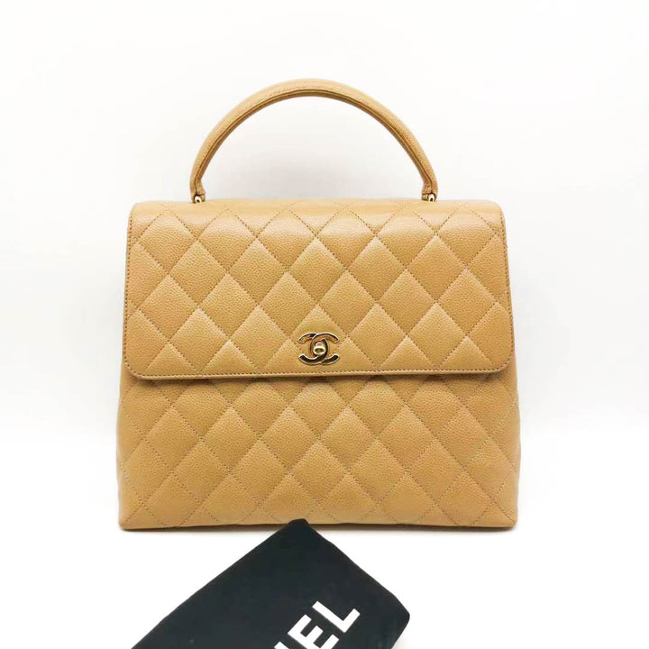 Chanel Beige Leather Kelly Top Handle Bag Set Chanel