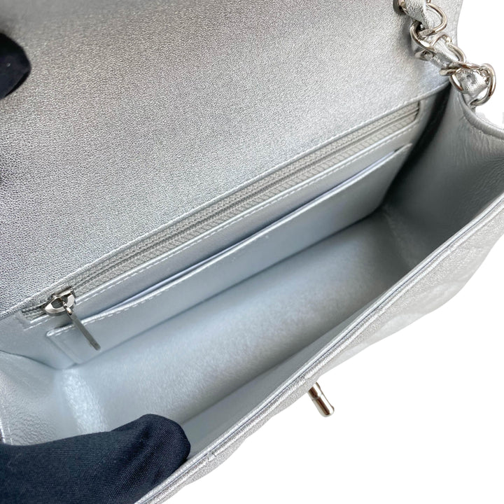 CHANEL 21S Silver Lambskin Mini Rectangular Flap Bag - Dearluxe.com