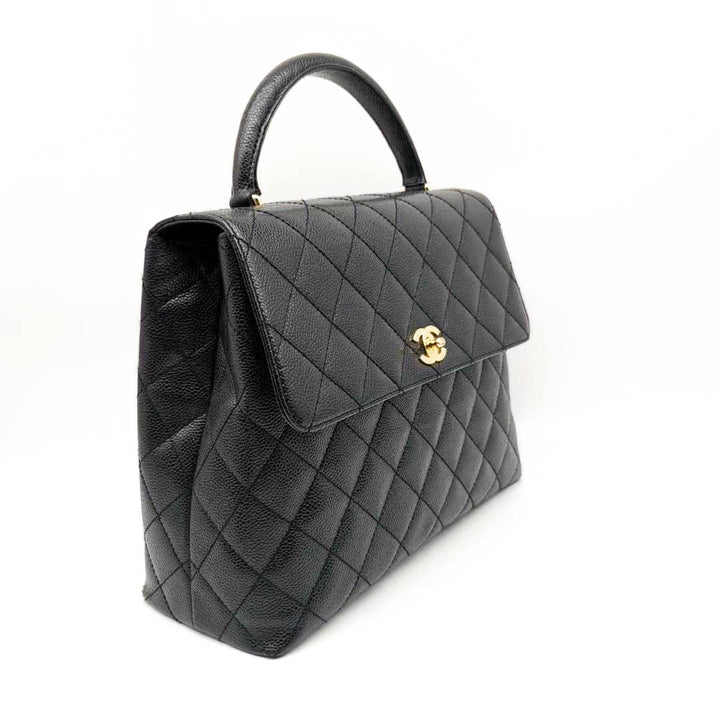 Chanel - Vintage Large Quilted CC Caviar Kelly Flap Bag - Top Handle