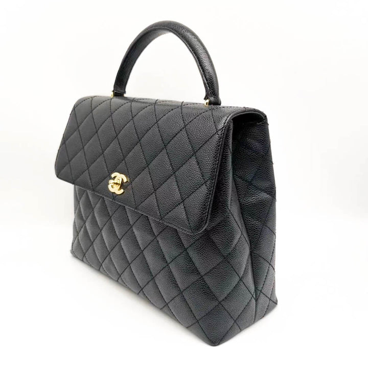 Chanel Vintage Black Caviar Quilted Leather Rare Extra Large Sized Kelly  Style Hand Bag - Mrs Vintage - Selling Vintage Wedding Lace Dress / Gowns &  Accessories from 1920s – 1990s. And
