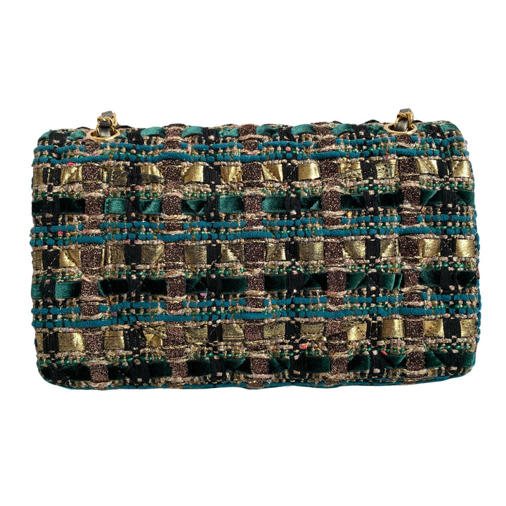 CHANEL 19A Ancient Egypt Gold Green Tweed Medium Classic Double Flap Bag - Dearluxe.com