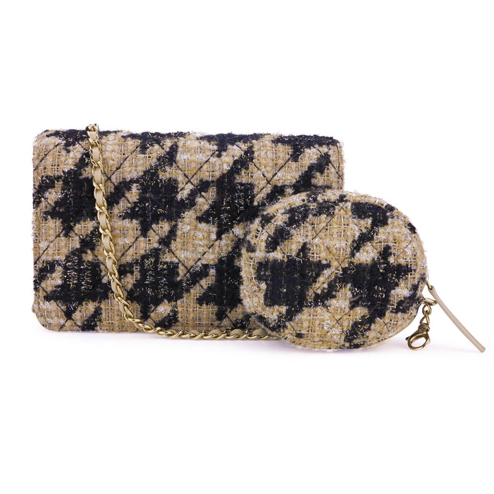 Chanel Wallet On Chain WOC Houndstooth Beige Black Tweed Gold Hardware –  The Bag Broker