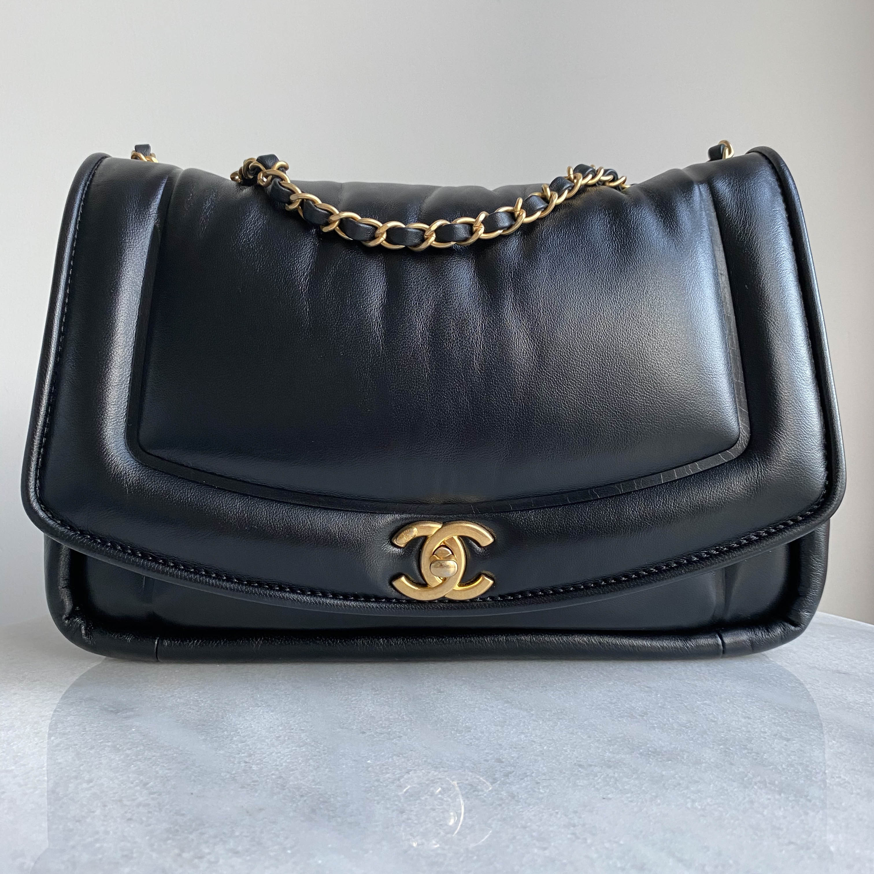 CHANEL Medium Vintage Puffy Flap Bag in Black Lambskin| Dearluxe