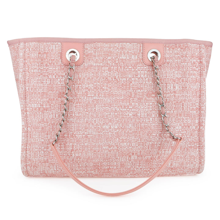 CHANEL Small Glitter Deauville Tote Bag in Pink Canvas - Dearluxe.com