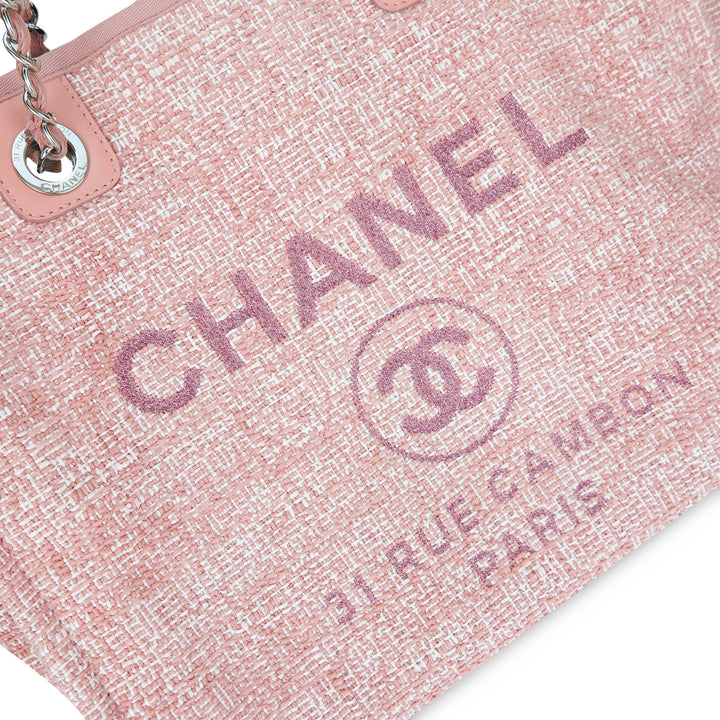 CHANEL Mixed Fibers Small Deauville Tote Dark Pink 1203617