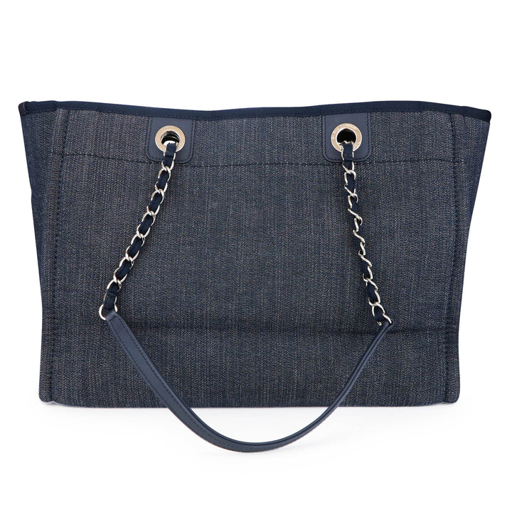 CHANEL Small Deauville Tote Bag in Navy Denim Canvass - Dearluxe.com
