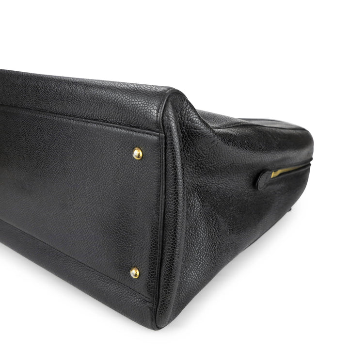 CHANEL Vintage CC Logo Weekender Zipper Maxi Tote Bag in Black