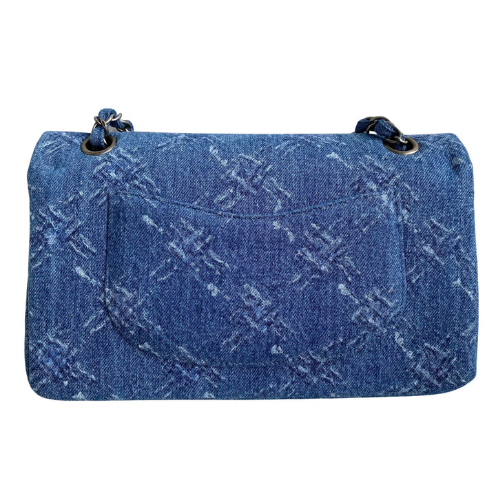 Chanel 19B Printed Quilted Denim Double Flap Bag