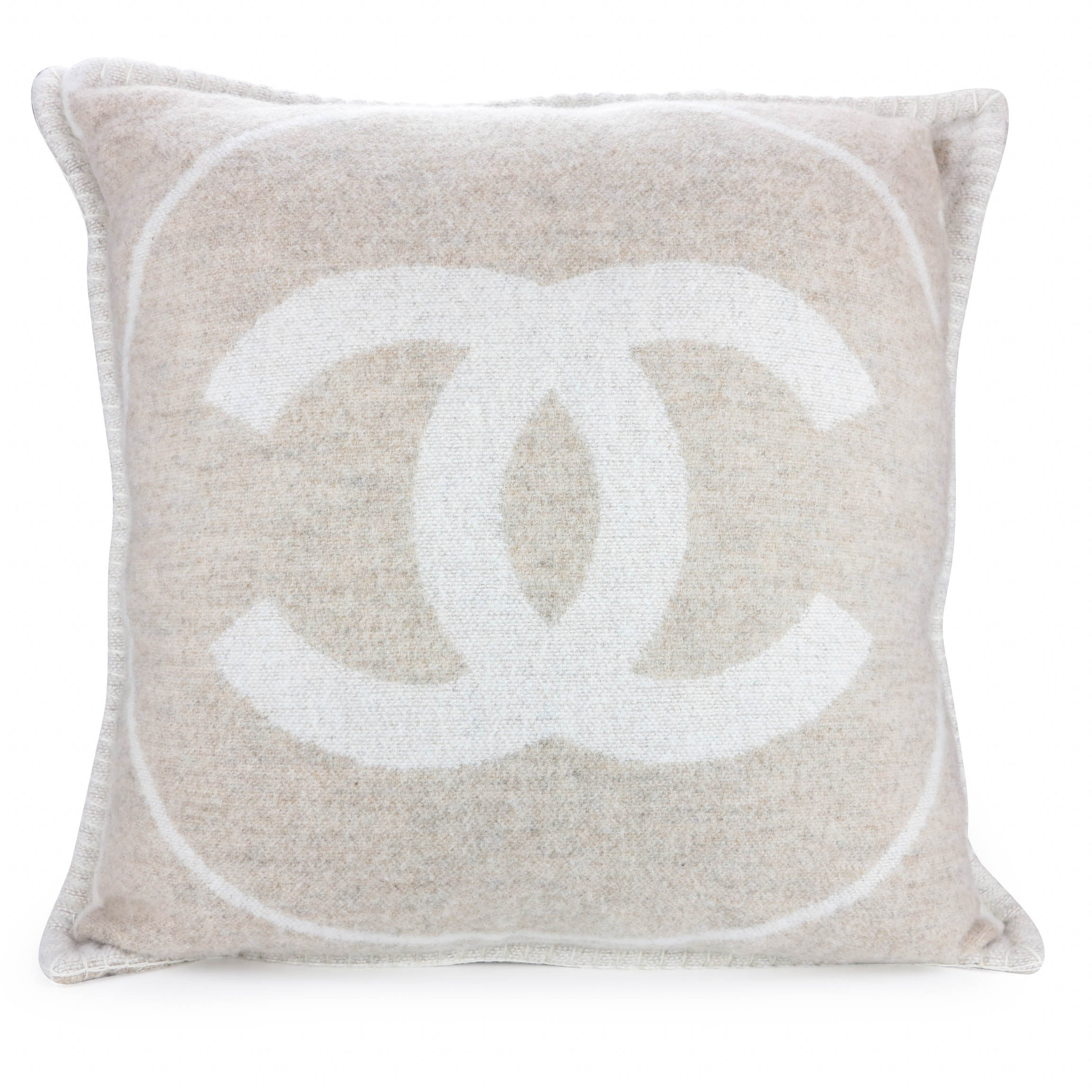 CHANEL Merino Wool Cashmere CC Pillow Beige Off White 1152975