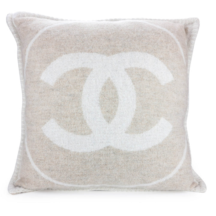CHANEL Merino Wool Cashmere CC Pillow Cushion in Beige Off-White - Dearluxe.com