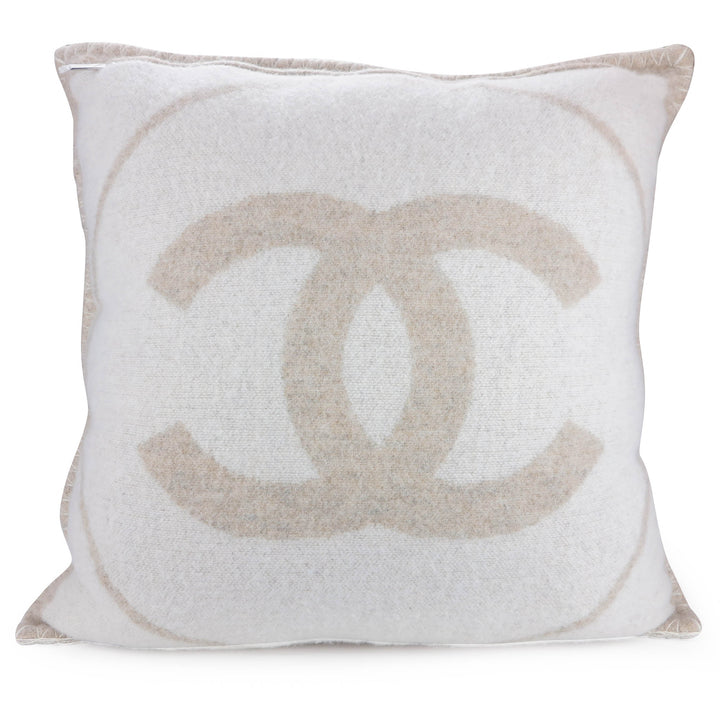 CHANEL Merino Wool Cashmere CC Pillow Cushion in Beige Off-White