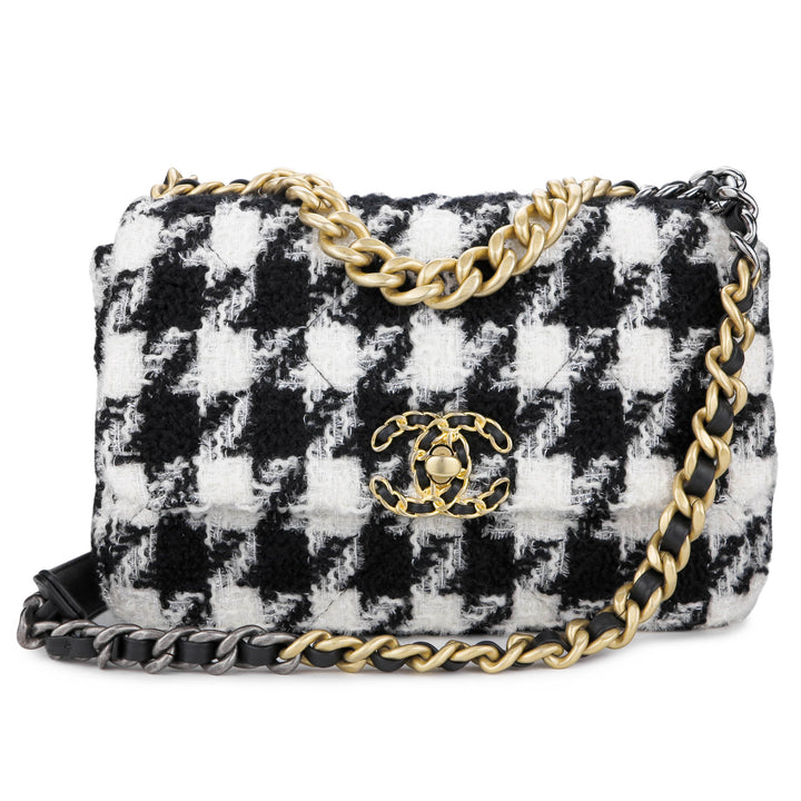 CHANEL 19 Small Flap Bag in Black And White Houndstooth Tweed
