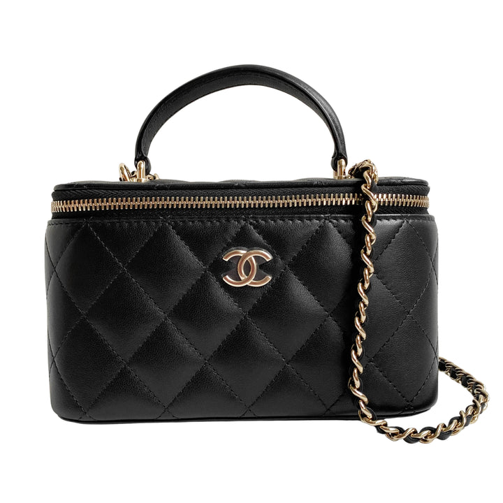 Chanel Black Quilted calfskin perfect size Mini Vanity Case adjustable  straps