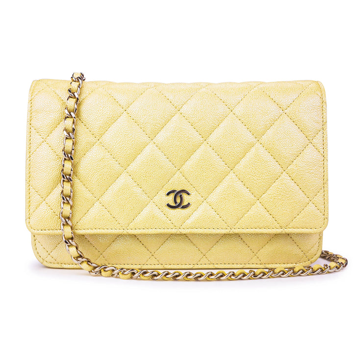 CHANEL Lambskin Quilted Wallet On Chain WOC Yellow 88778