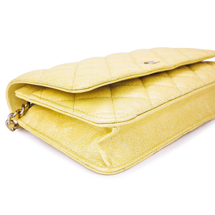 23S Iridescent Yellow Lambskin Quilted Wallet on Chain (WOC) Light Gold Hardware