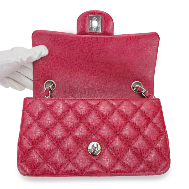 CHANEL Mini Rectangular Flap Bag in 18B Dark Pink Caviar - Dearluxe.com