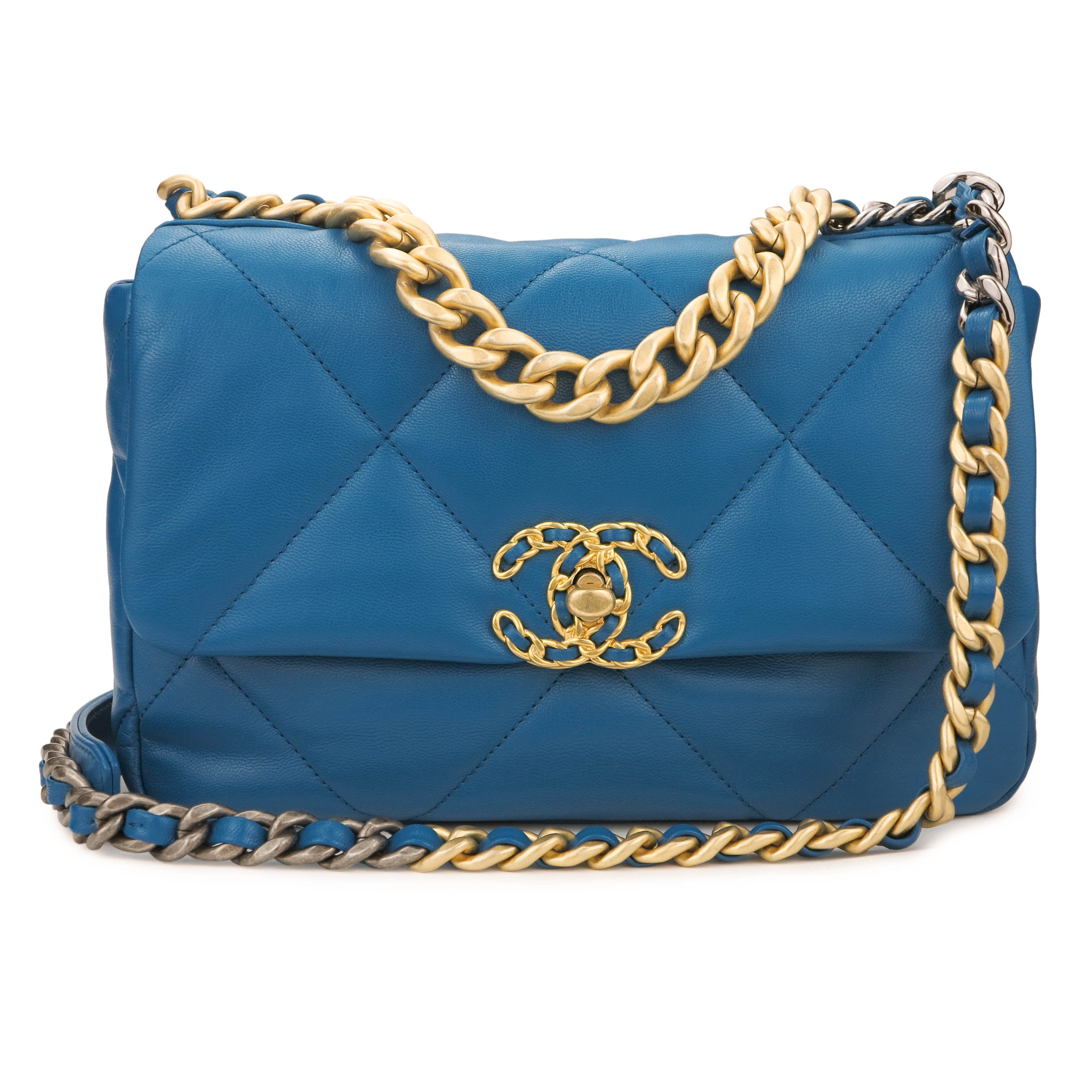 CHANEL CHANEL 19 Small Flap Bag in Teal Blue Lambskin