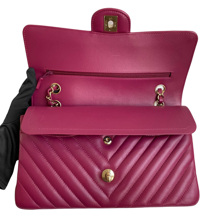 Chanel Coco Handle Flap Bag Chevron Medium Red Lambskin Gold